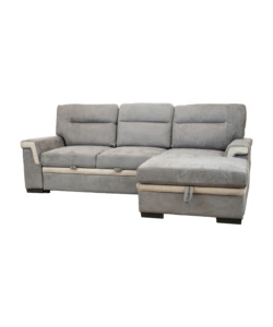 DIVANO LETTO ANGOLARE "ERIKA" IN TESSUTO GRIGIO CON PENISOLA A DESTRA, 254X92/165X102 CM